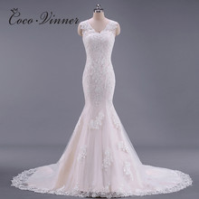 Pretty Lace Appliques Vestidos De Novia Mermaid Wedding Dresses Sleeveless Champagne Color South America Bride Dress W0024 2024 - compre barato