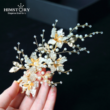 Himstory Flower Handmade Gold Hairpin Hair Jewelry Wedding Bride Crystal Pearl Hair Accessories Rhinestone Beads Hairwear 2024 - buy cheap