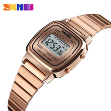 Женские наручные часы, водонепроницаемые, из нержавеющей стали, под розовое золото, с цифровым светодиодным календарем 2024 - купить недорого