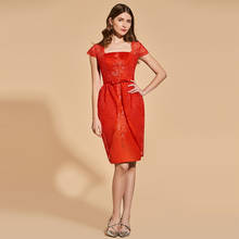 Tanpell Аппликации коктейльное платье Красные кружевные рукава длиной до колена облегающее свадебное платье для выпускного коктейльные платья 2024 - купить недорого