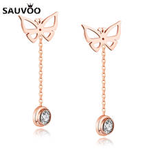 Sauvoo 2018 Rose Golden Drop Earrings Stainless Steel Long Butterfly Zircon Earrings for Women Jewelry Pendientes Mujer Moda 2024 - buy cheap