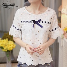 2021 Fashion Flare Sleeve Summer Tops Lace Blouse Women Shirt Hollow Chiffon Shirt Sweet White Women's Clothing Blusas 0124 30 2024 - buy cheap