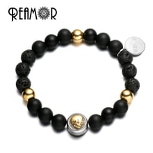 REAMOR Natural Matte Onyx&Lava Stones Beads Match Stainless Steel Gold Skull Heads Strand Stretch Men Bracelets Luxury Jewelry 2024 - buy cheap