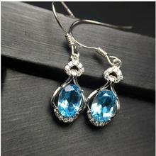 Natural Blue topaz earring Free shipping Natural real Blue topaz 925 sterling silver 5*7mm 2024 - buy cheap