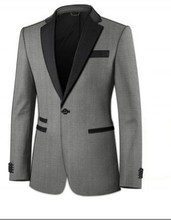 Trajes de padrino de boda hechos a medida gris claro esmoquin de trajes de novio un botón para hombre (chaqueta + Pantalones + corbata + pañuelo) B864 2024 - compra barato
