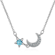 Cadena de plata de ley 925 para mujer, colgante de enlace con forma de Luna Azul y Estrella, joyería fina 2024 - compra barato