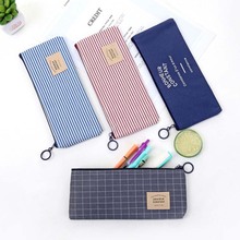 Grid Stripes Canvas Pencil Bag Stationery Storage Bag Pencil Case School Gift Stationery Supply 1PC 2024 - buy cheap