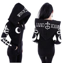 Hip Hop Women Hoodies Punk Moon Letters Skull Print Sweatshirts Spring Autumn Long Sleeve Black Jacket Zipper Coat 2024 - buy cheap
