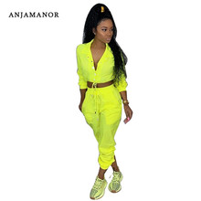 ANJAMANOR Neon Yellow Fashion Tracksuit Women Two Piece Set Top and Pants Matching Sets Pink Outfit Spring Sweat Suits D64-AF27 2024 - buy cheap