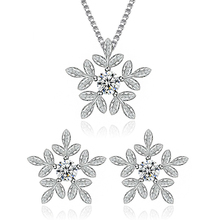 Cute Snowflake Zirconia Pendant Necklaces  Stud Earrings Fashion Wedding Party Jewelry Set Valentine's Day Gift for Women 2024 - buy cheap