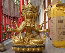 Бесплатная доставка bi002185 32 "огромный Тибет Буддизм Бронзовый Золотой 4 сталкиваются 8 руку kwan-Инь статуя Будды 2024 - купить недорого