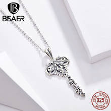 BISAER Heart Key Women Necklaces 925 Sterling Silver Heartslock Key Shape Pendant Necklaces for Women Jewelry Collar ECN328 2024 - buy cheap