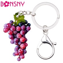 Bonsny Statement Acrylic Cute Grape Key Chains Keychains Ring Cartoon Fruit Jewelry Gift For Women Girls Teen Bag Car Charms New 2024 - buy cheap