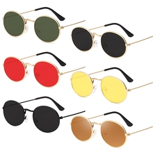 Солнцезащитные очки для мужчин и женщин, классические винтажные Круглые Солнцезащитные очки UV400 в металлической оправе, черные линзы, очки для вождения 2024 - купить недорого