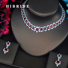 HIBRIDE Luxury Garland Shape Red CZ Jewelry Sets For Women Bride Necklace Set Wedding Jewelry Dress Accessories Wholesale N-404 2024 - buy cheap