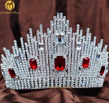 Tiara de desfile de Miss Universe de cristal rojo, coronas grandes, diamantes de imitación austriacos, tiara de boda, disfraces de fiesta de graduación 2024 - compra barato