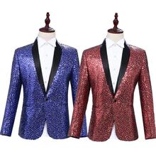 Roupas masculinas de personalidade, trajes para palco, jaqueta dos cantores, blazer, lantejoulas, vestido estilo star de dança, azul, vermelho 2024 - compre barato