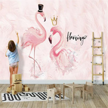 Pared de fondo de habitación de niños con flamenco, pareja rosa, murales hechos profesionalmente, papel tapiz al por mayor, pared de fotos de póster personalizado 2024 - compra barato