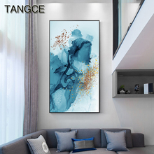 Dreamy Blue Splash Canvas Painting Modern Gold Foil Posters Prints Luxury Art Wall Picture for Living Room Aisle Abstract Decor 2024 - buy cheap