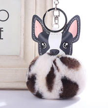 Imitation Fluffy Rabbit Fur French Bulldog Keychains Pompom Leather Keychain Artificial Animal Dog Keychain Bag Pendant 2024 - buy cheap