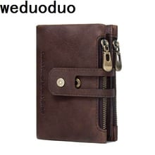 Weduoduo-carteira masculina de couro genuíno, porta-cartão, carteira com zíper curto, bolsa masculina de luxo, carteira padrão, moda para cartões 2024 - compre barato