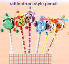 30pcs/lot School Students Prize Children Cartoon Animal Style HB Wooden Pencil Rattle-drum Toy Birthday Gift 2024 - buy cheap