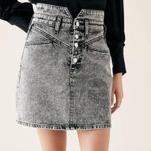 Artsnie gray casual short denim women skirt high waist streetwear button pockets jeans boyfriend mini skirts female jupe femme 2024 - buy cheap