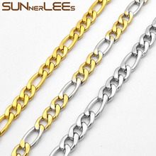 SUNNERLEES Jewelry Stainless Steel Necklace 3mm~13mm Figaro Link Chain Silver Color Gold Plated Mens Womens SC02 N 2024 - buy cheap