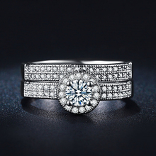 Conjunto de anillos de boda para mujer, de Plata de Ley 925, de cristal de circonita cúbica de alta calidad, conjunto de anillos de compromiso, Bisutería 2024 - compra barato