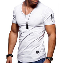2019 New Men's V collar T shirt Fitness Bodybulding T shirts High Street Summer Short Sleeve Zipper t-shirts tops Plus Size 5XL 2024 - buy cheap