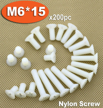 200pcs DIN965 M6 x 15 White Plastic Nylon Screw Cross Recessed Countersunk Flat Head Screws 2024 - buy cheap