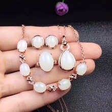 Conjunto de joyería de Jade blanco de etian Natural y Real, colgante de Plata de Ley 925, 1 unidad, anillo, 2 uds. De pendiente, 1 pulsera 2024 - compra barato
