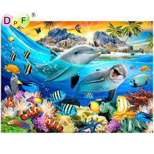 DPF 5D full Round Diamond Painting DIY Happy Island dolphin Magic Cube Cross Stitch crafts Diamond Embroidery Mosaic Home Decor 2024 - buy cheap