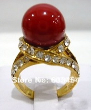 Hot sale>@@ Pretty Red Coral Bead 18KGP Crystal Ring size: 6 7.8.9/ S 1Pcs 2024 - buy cheap