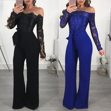 Sexy Lace Off Shoulder Overalls Women Casual Lace Up Office Jumpsuit Elegant Vintage Playsuit Wide Leg Romper Body Mujer 2024 - buy cheap