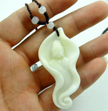 61*31MM Wholesale natural Chinese Liantian stone stone hand-carved statue of Guanyin amulet pendant necklace 2024 - buy cheap