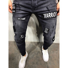 Мужские джинсы Uomo, черные, с вышивкой, велосипедист бегун, облегающие брюки, порванные джинсы для мужчин, джинсы-карандаш Vaqueros Para Hombres 20 2024 - купить недорого