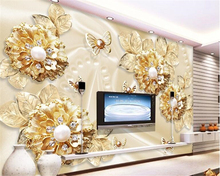 Papel pintado de moda personalizado en 3D de beibehang con flores de oro de lujo tridimensional, Fondo para TV, pared, papel pintado en 3d 2024 - compra barato