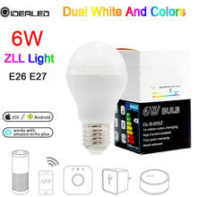 ZIGBEE hub E27 LED bulb RGB+CCT dual white led bulb E26 AC100-240V 6W smartphone APP control zll light link for Echo Alexa plus 2024 - buy cheap