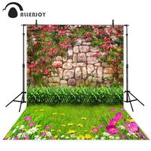Allenjoy Весенняя каменная стена фотография фон красочный сад цветок розы Декор газон Декорация 2024 - купить недорого