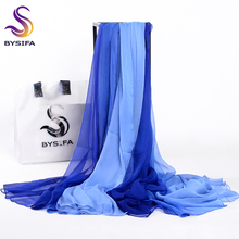 [BYSIFA] Winter Scarf For Women Luxury Scarf Hijab Bufanda Spring Autumn Ladies Plaid Patchwork Blue Gradient Long Scarves Wraps 2024 - buy cheap