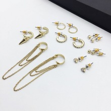 F.J4Z-Mini pendientes de aro con diamantes de imitación, 7 par/lote, pendientes de Punta Punk, aretes pequeños de borlas, Rock Club de joyas 2024 - compra barato