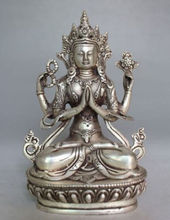 Изысканная тибетская буддистская белая медная Бодхисаттва с четырьмя руками 2024 - купить недорого