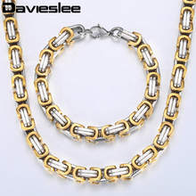 Davieslee Jewelry Set For Men Stainless Steel Bracelet Necklace Set Gold Silver Color Byzantine Box Chain Jewelry 8mm LKS03 2024 - buy cheap