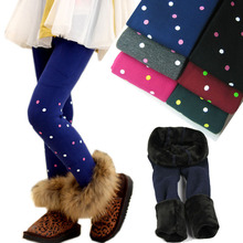 Child Autumn Pants Dot Floral Girls Plus Velvet Leggings Thickened Winter Warm Pilling Pants 2024 - buy cheap