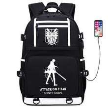 Мужской рюкзак с лазерным эффектом Attack on Titan, рюкзак для путешествий с корпусом наблюдения, рюкзак для ноутбука с зарядкой через usb, рюкзак с аниме, женская сумка для книг 2024 - купить недорого