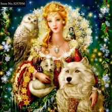 Pintura de diamante artesanal 5D, bordado, costura, mosaico de diamantes redondos completos, punto de cruz, diamantes de imitación, chica hermosa y animales, Wolfs 2024 - compra barato