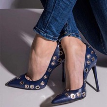 Zapatos de tacón de aguja azul marino para mujer, tacones de Metal muy altos, puntiagudos, para oficina y boda, de talla grande 12 16 2024 - compra barato