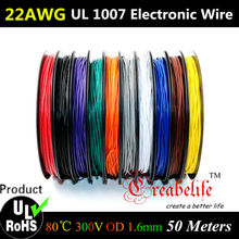 50 Meters/roll 22 AWG - Flexible Stranded 10 Colors UL 1007 Diameter 1.6mm Electronic Wire Conductor To DIY 2024 - buy cheap