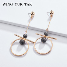 wing yuk tak Fashion Natural Stone Drop Earrings for Women Brincos Classic Gold Color Round Hollow Dangle Earrings Christmas Gif 2024 - buy cheap